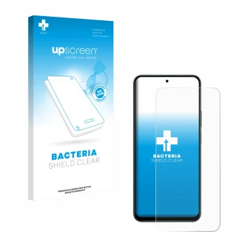 Parte frontal de un envase de producto con el logotipo de la marca upscreen. Al lado se muestra el dispositivo Honor X7d 4G co