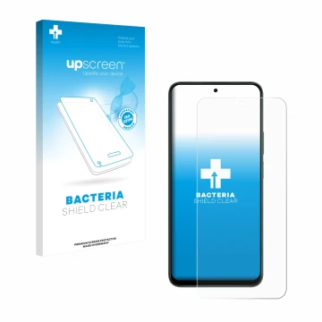 Parte frontal de un envase de producto con el logotipo de la marca upscreen. Al lado se muestra el dispositivo Honor X7d 5G co