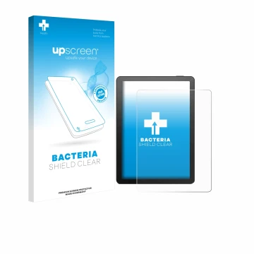 Parte frontal de un envase de producto con el logotipo de la marca upscreen. Al lado se muestra el dispositivo Bigme B6 Color 