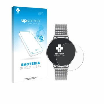 Parte frontal de un envase de producto con el logotipo de la marca upscreen. Al lado se muestra el dispositivo Pireware Amory 