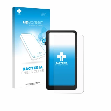 Parte frontal de un envase de producto con el logotipo de la marca upscreen. Al lado se muestra el dispositivo DuRoBo Krono co