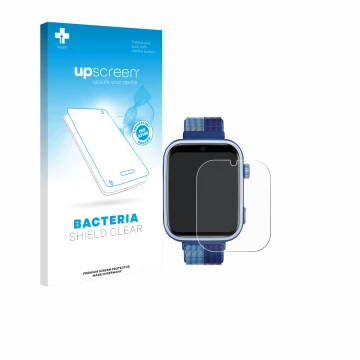 Parte frontal de un envase de producto con el logotipo de la marca upscreen. Al lado se muestra el dispositivo JoJoego 4G Smar