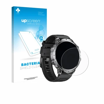 Parte frontal de un envase de producto con el logotipo de la marca upscreen. Al lado se muestra el dispositivo LIGE EF13 1.85