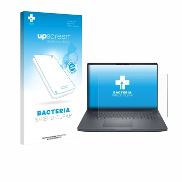 Parte frontal de un envase de producto con el logotipo de la marca upscreen. Al lado se muestra el dispositivo Dell Pro Max Pl
