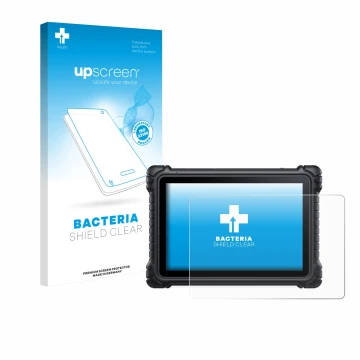 Parte frontal de un envase de producto con el logotipo de la marca upscreen. Al lado se muestra el dispositivo iCarsoft CR Eag