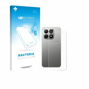 Parte frontal de un envase de producto con el logotipo de la marca upscreen. Al lado se muestra el dispositivo Xiaomi 15T (Tra