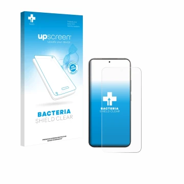 Parte frontal de un envase de producto con el logotipo de la marca upscreen. Al lado se muestra el dispositivo Xiaomi 15T Pro 