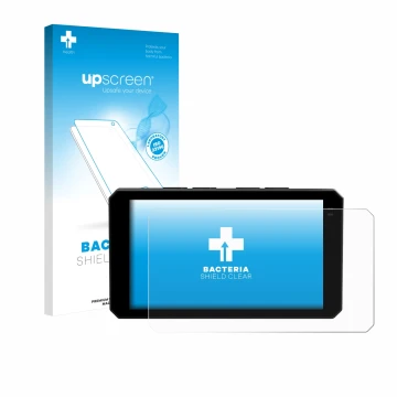 Parte frontal de un envase de producto con el logotipo de la marca upscreen. Al lado se muestra el dispositivo Chigee AIO-6 LT