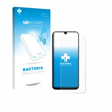Parte frontal de un envase de producto con el logotipo de la marca upscreen. Al lado se muestra el dispositivo Xiaomi Poco C85