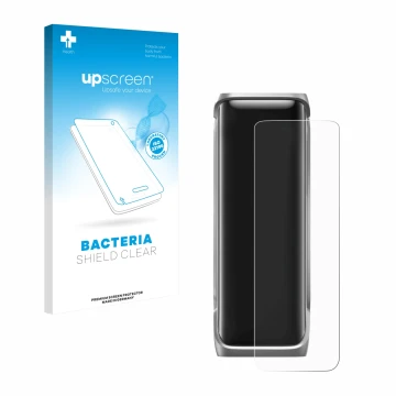 Parte frontal de un envase de producto con el logotipo de la marca upscreen. Al lado se muestra el dispositivo EcoFlow Rapid P