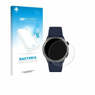 Parte frontal de un envase de producto con el logotipo de la marca upscreen. Al lado se muestra el dispositivo Reflex Active S