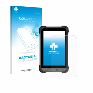 Parte frontal de un envase de producto con el logotipo de la marca upscreen. Al lado se muestra el dispositivo Zoomsmart A8004