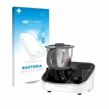 Parte frontal de un envase de producto con el logotipo de la marca upscreen. Al lado se muestra el dispositivo TOKIT Omni Cook