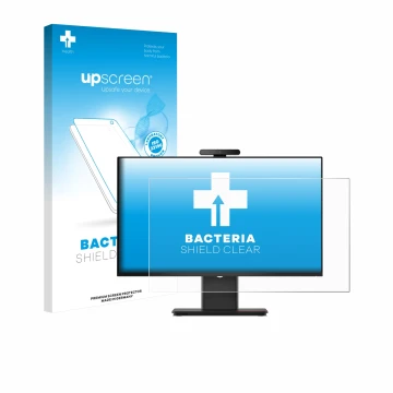 Parte frontal de un envase de producto con el logotipo de la marca upscreen. Al lado se muestra el dispositivo Lenovo ThinkCen