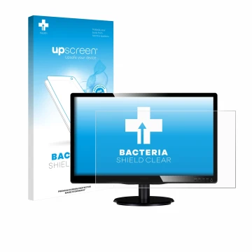 Parte frontal de un envase de producto con el logotipo de la marca upscreen. Al lado se muestra el dispositivo Philips 200V4QS