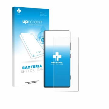 Parte frontal de un envase de producto con el logotipo de la marca upscreen. Al lado se muestra el dispositivo ZTE Nubia Z80 U
