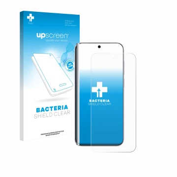 Parte frontal de un envase de producto con el logotipo de la marca upscreen. Al lado se muestra el dispositivo Vivo X300 Pro c