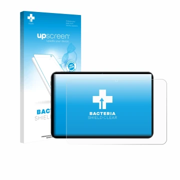 Parte frontal de un envase de producto con el logotipo de la marca upscreen. Al lado se muestra el dispositivo Tabwee T60 PRO 