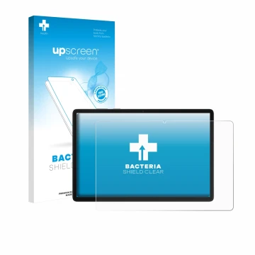 Parte frontal de un envase de producto con el logotipo de la marca upscreen. Al lado se muestra el dispositivo Samsung Galaxy 