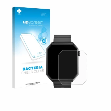 Parte frontal de un envase de producto con el logotipo de la marca upscreen. Al lado se muestra el dispositivo Rollme Edge con