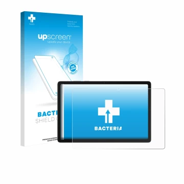 Parte frontal de un envase de producto con el logotipo de la marca upscreen. Al lado se muestra el dispositivo Samsung Galaxy 