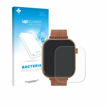 Parte frontal de un envase de producto con el logotipo de la marca upscreen. Al lado se muestra el dispositivo Techmade M-GLAM