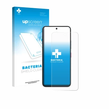 Parte frontal de un envase de producto con el logotipo de la marca upscreen. Al lado se muestra el dispositivo Telekom T Phone