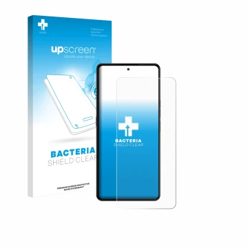 Parte frontal de un envase de producto con el logotipo de la marca upscreen. Al lado se muestra el dispositivo Gigaset GS6 con