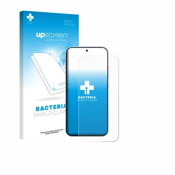 Parte frontal de un envase de producto con el logotipo de la marca upscreen. Al lado se muestra el dispositivo Oppo Reno 15 co