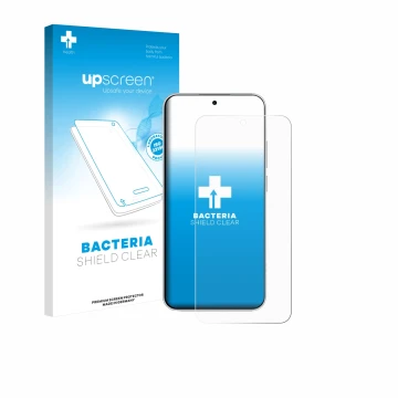 Parte frontal de un envase de producto con el logotipo de la marca upscreen. Al lado se muestra el dispositivo Xiaomi Redmi No