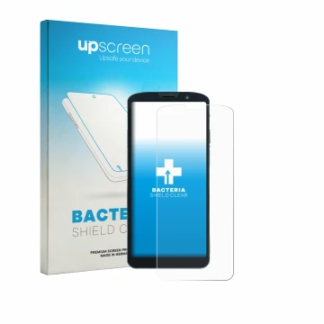 Parte frontal de un envase de producto con el logotipo de la marca upscreen. Al lado se muestra el dispositivo Unitech EA630 c