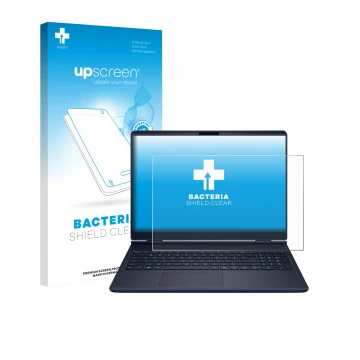 Parte frontal de un envase de producto con el logotipo de la marca upscreen. Al lado se muestra el dispositivo Dell Alienware 