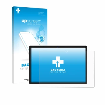Parte frontal de un envase de producto con el logotipo de la marca upscreen. Al lado se muestra el dispositivo Biegedy B29 10.
