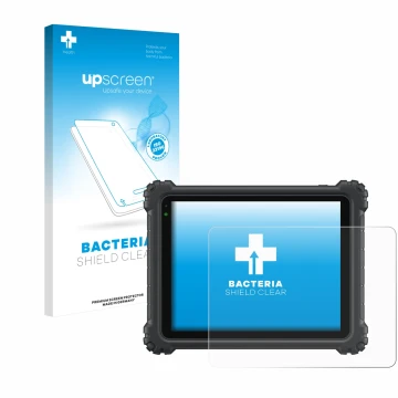 Parte frontal de un envase de producto con el logotipo de la marca upscreen. Al lado se muestra el dispositivo Autel MaxiCOM U