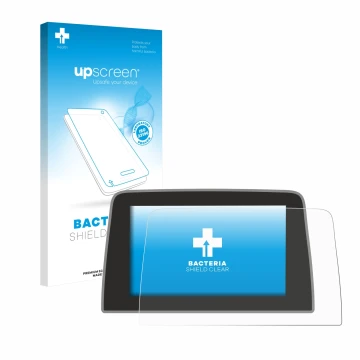 Parte frontal de un envase de producto con el logotipo de la marca upscreen. Al lado se muestra el dispositivo Ford Puma 2019 