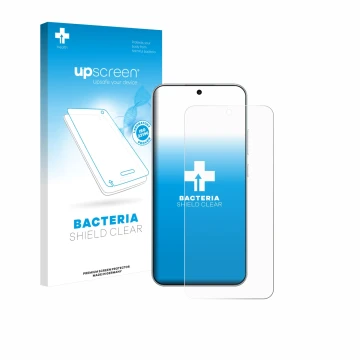 Parte frontal de un envase de producto con el logotipo de la marca upscreen. Al lado se muestra el dispositivo Oppo A6 Pro 4G 
