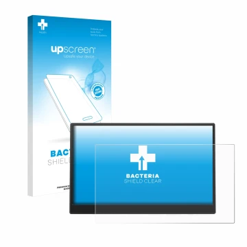 Parte frontal de un envase de producto con el logotipo de la marca upscreen. Al lado se muestra el dispositivo Azeyou PM1506S 
