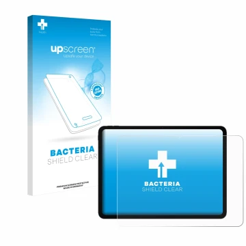 Parte frontal de un envase de producto con el logotipo de la marca upscreen. Al lado se muestra el dispositivo OnePlus Pad Go 