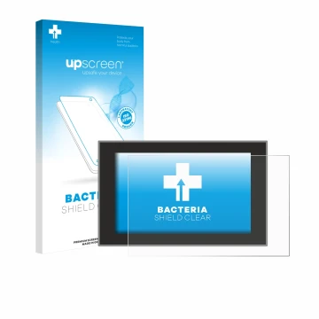 Parte frontal de un envase de producto con el logotipo de la marca upscreen. Al lado se muestra el dispositivo Dacia Bigster 2