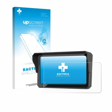 Parte frontal de un envase de producto con el logotipo de la marca upscreen. Al lado se muestra el dispositivo Carpuride W602B