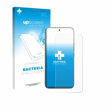 Parte frontal de un envase de producto con el logotipo de la marca upscreen. Al lado se muestra el dispositivo Xiaomi Redmi No