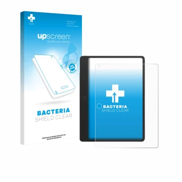 Parte frontal de un envase de producto con el logotipo de la marca upscreen. Al lado se muestra el dispositivo TCL Note A1 con