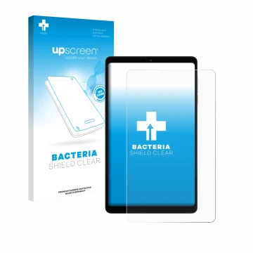 Parte frontal de un envase de producto con el logotipo de la marca upscreen. Al lado se muestra el dispositivo Alldocube iPlay