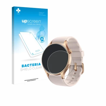 Parte frontal de un envase de producto con el logotipo de la marca upscreen. Al lado se muestra el dispositivo aeac AR01 1.32