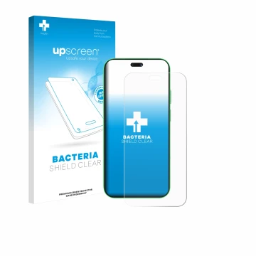 Parte frontal de un envase de producto con el logotipo de la marca upscreen. Al lado se muestra el dispositivo Huawei Nova 15 