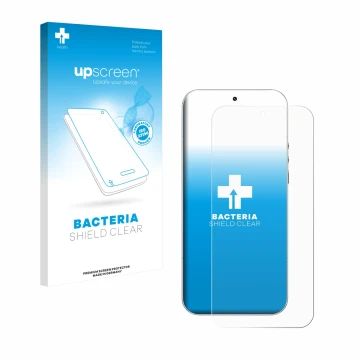 Parte frontal de un envase de producto con el logotipo de la marca upscreen. Al lado se muestra el dispositivo Xiaomi 17 Ultra