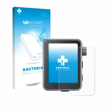 Parte frontal de un envase de producto con el logotipo de la marca upscreen. Al lado se muestra el dispositivo Godox X3 Pro co