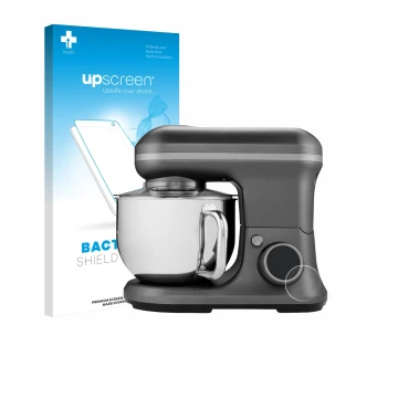 Parte frontal de un envase de producto con el logotipo de la marca upscreen. Al lado se muestra el dispositivo MEDION MD 18420