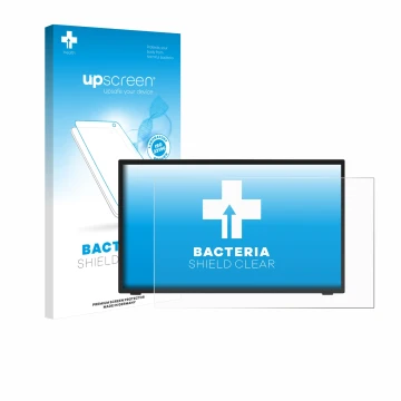 Parte frontal de un envase de producto con el logotipo de la marca upscreen. Al lado se muestra el dispositivo Elo TouchSystem