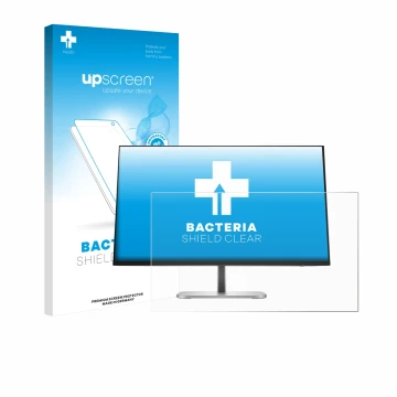 Parte frontal de un envase de producto con el logotipo de la marca upscreen. Al lado se muestra el dispositivo HP Serie 5 Pro 